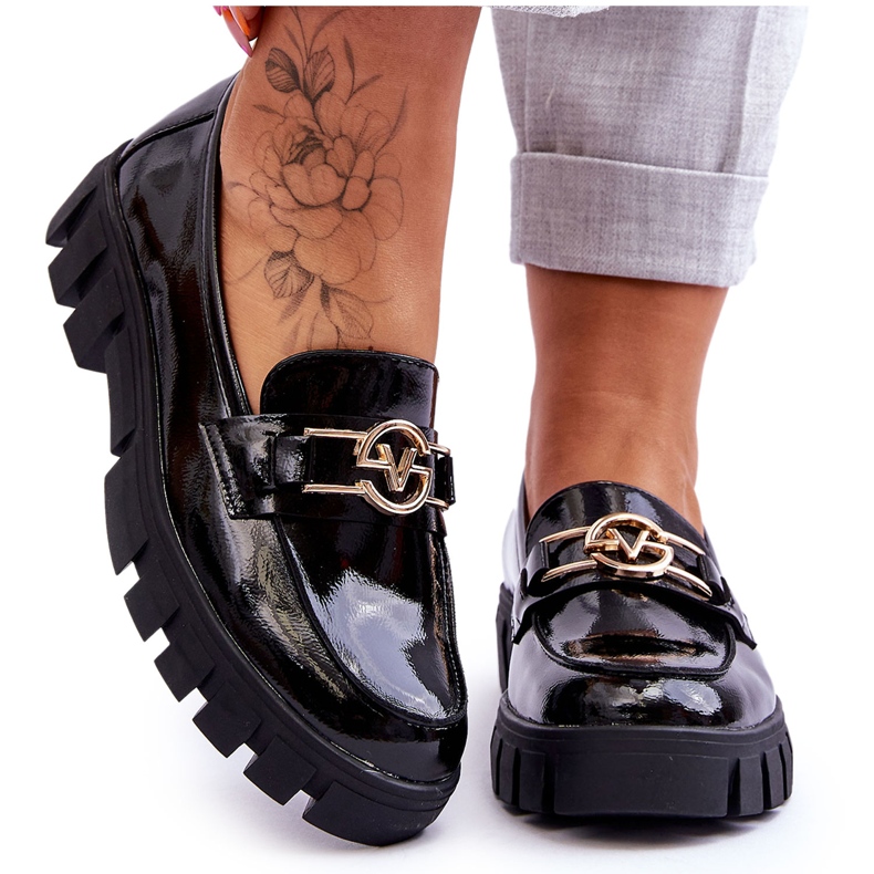 Vinceza Lakirane ženske mokasine crne Sanvi crno