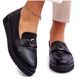 Vinceza Ženske kožne mokasine s niskim klinom, crna Synthia