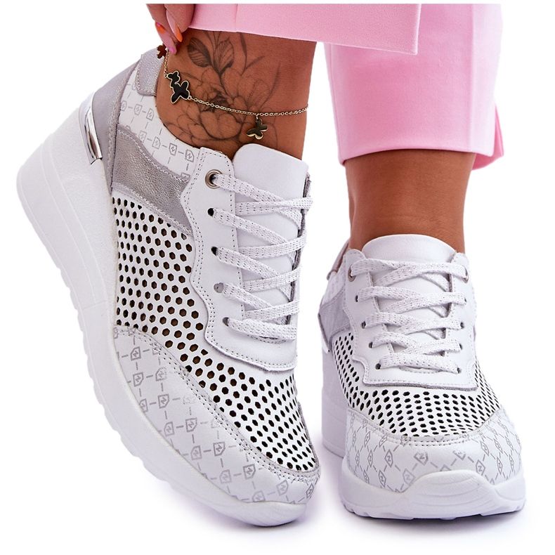 S.Barski Ženske kožne ažur tenisice Bijele Virginia bijela