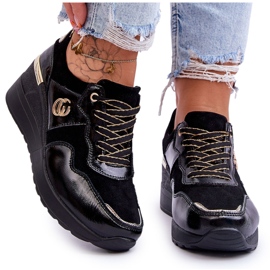 S.Barski Ženske kožne sportske cipele na wedge crne Rebeca crna