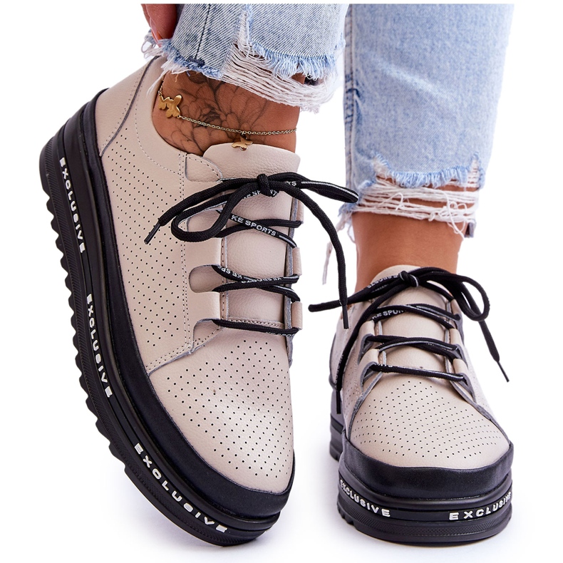 S.Barski Kožna ažurna sportska obuća Bež Leonor