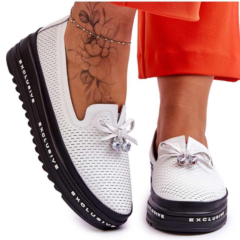 S.Barski Ženske natikače kožne tenisice White Raven bijela