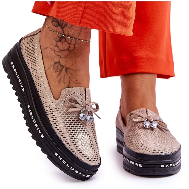 S.Barski Ženske natikače kožne tenisice Shiny Gold Raven zlatna