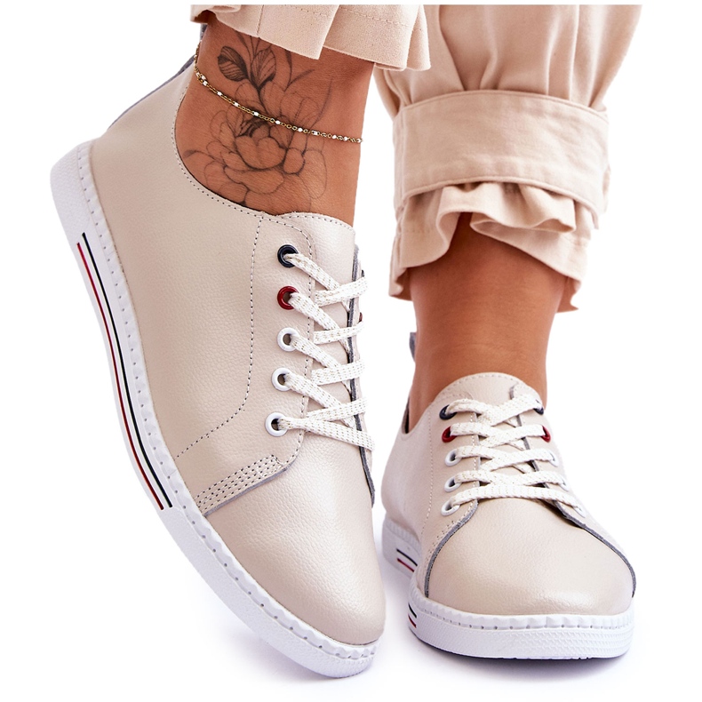 S.Barski Ženske kožne tenisice bež Renes smeđa