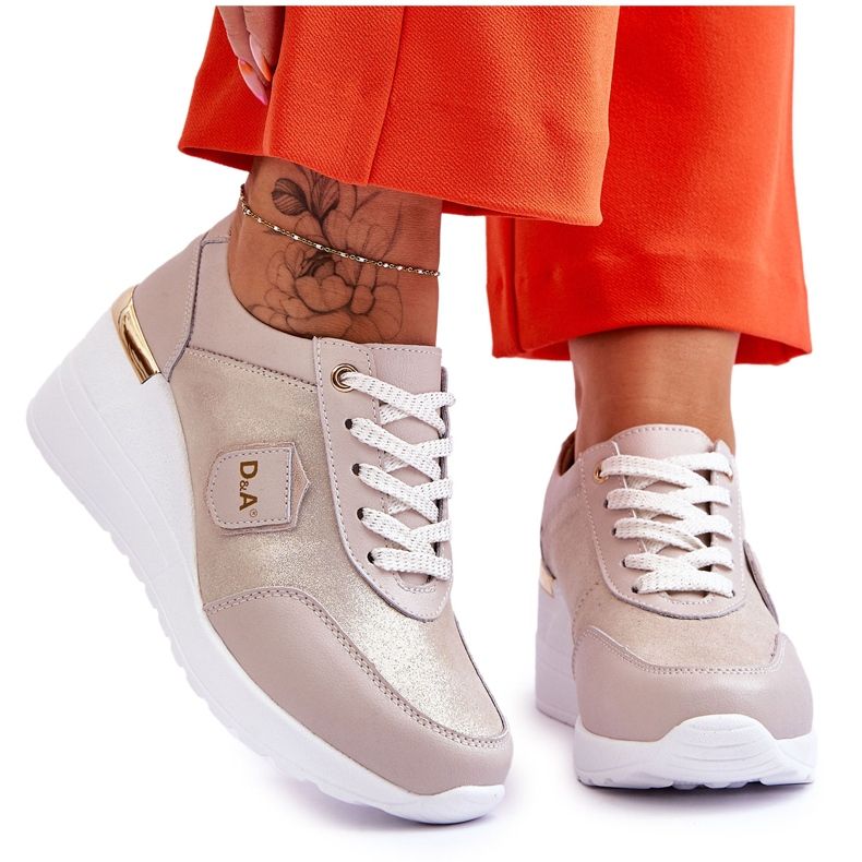 S.Barski Ženske kožne tenisice na wedge zlatne Beatris zlatna