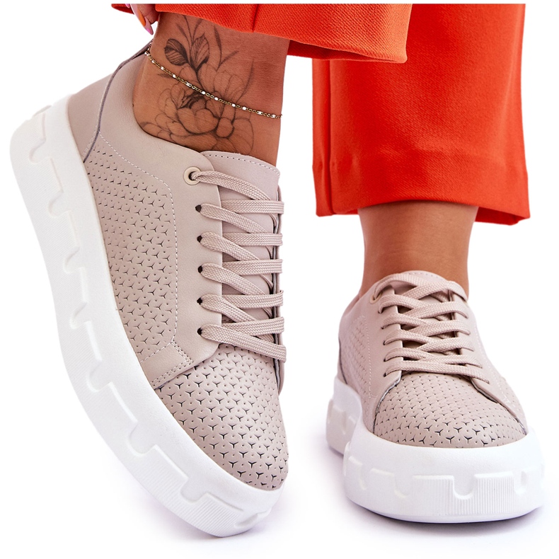 S.Barski Kožne sportske cipele na debelu platformu Bež Montigo