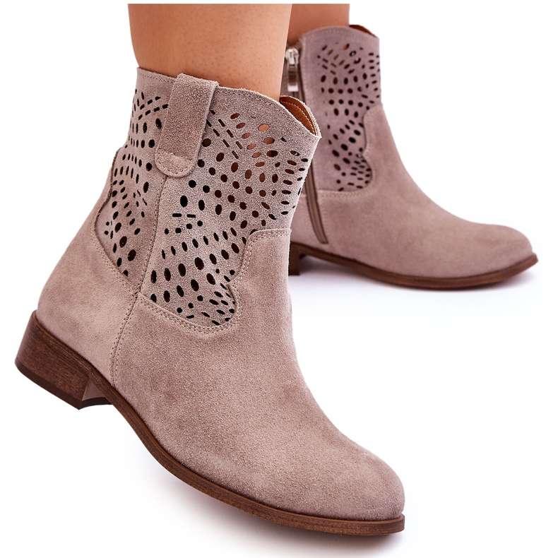 Lewski Shoes Ženske ažurne čizme od brušene kože Leski cipele 3301 Cappuccino smeđa