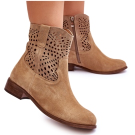 Lewski Shoes Ženske ažurne čizme od brušene kože Leski Shoes 3301 Bež