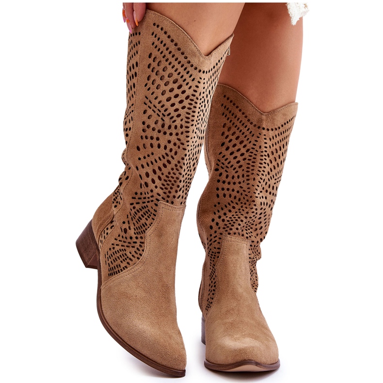 Lewski Shoes Kaubojske čizme od brušene kože prije koljena Leewski Shoes 3305 Bež smeđa