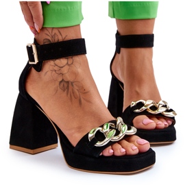 Lewski Shoes Ženske antilop sandale na masivnu petu Leski Shoes 3207 crne crna