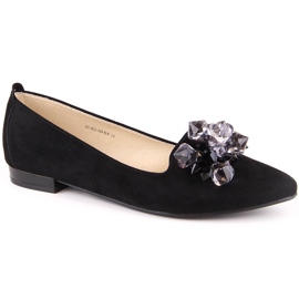 Ženske crne balerinke od brušene kože s kristalima T.Sokolski W23-464 crno