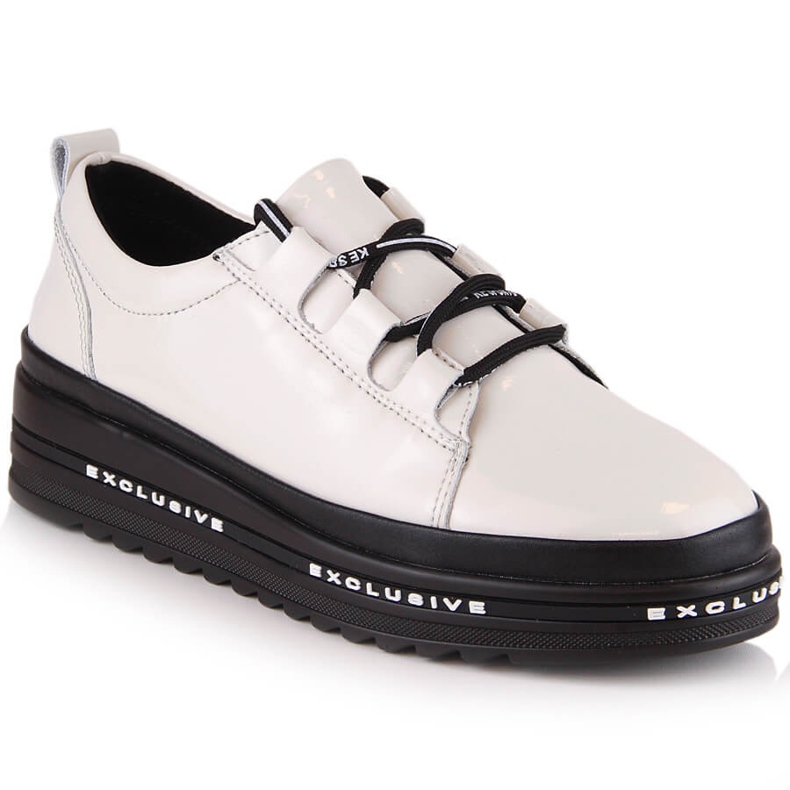 Kožne lakirane udobne cipele na bež platformu S.Barski LR29592