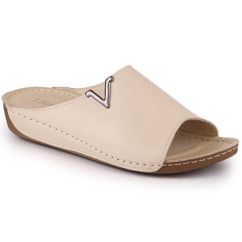 Ženske bež kožne natikače na wedge T.Sokolski L22-301