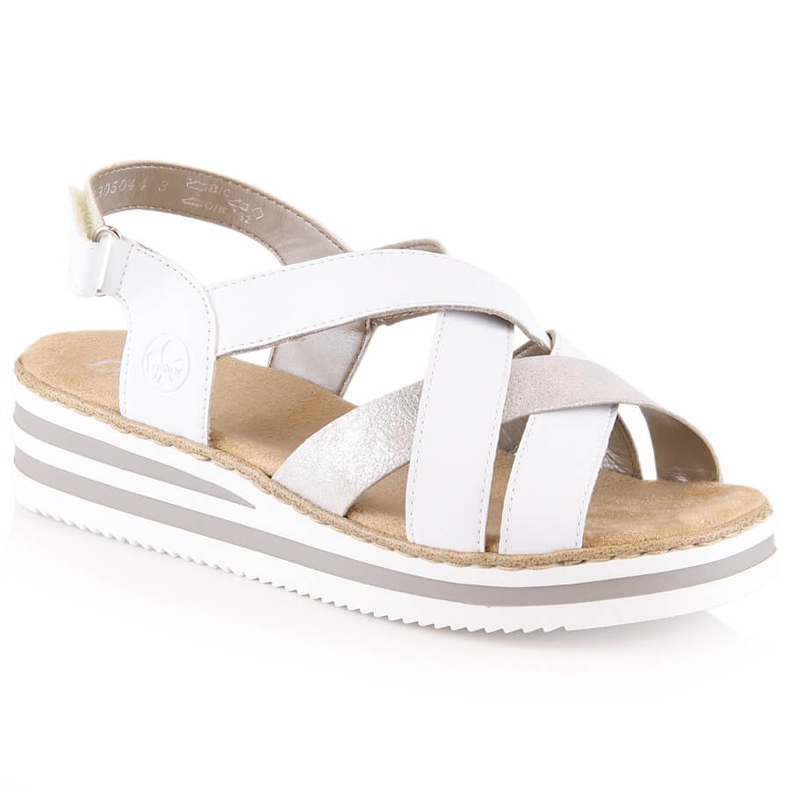 Kožne udobne ženske sandale na wedge bijele boje Rieker V0279-80 bijela