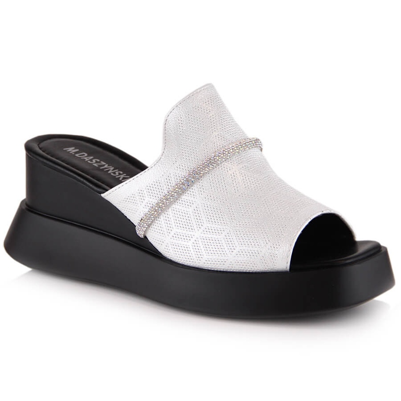 M. DASZYŃSKI Ženske srebrne sandale na klin M.Daszyński SA209-2 srebro