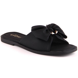 Ženske ravne papuče s crnom mašnom eVento 5479 crna