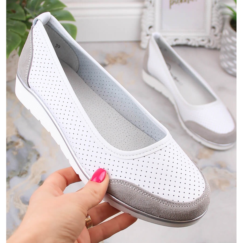 Ženske ažur bijele kožne balerinke Filippo DP4524 bijela