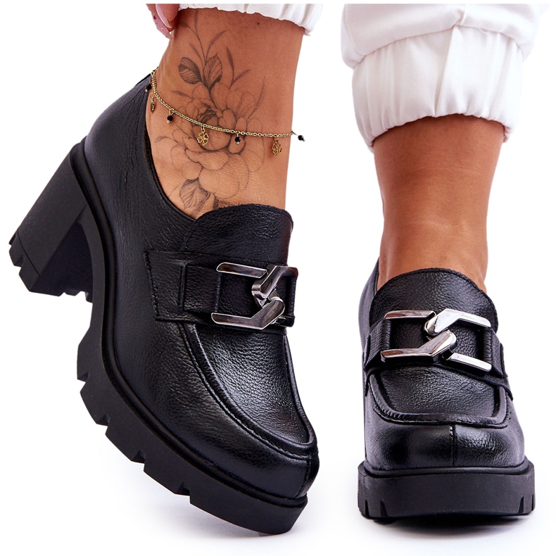 Lemar Elegantni brogovi na petu s crnim Harmell ukrasom crno