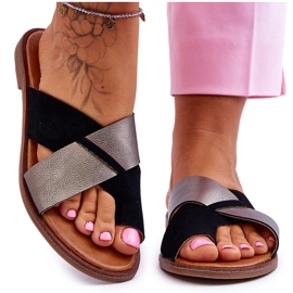 Klasične ženske kožne papuče Black Platinum Nancy crna