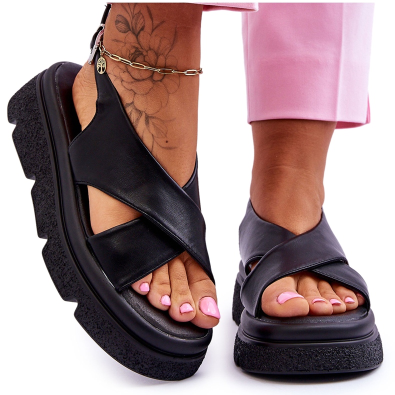 PE1 Moderne crne Chester sandale s platformom crno