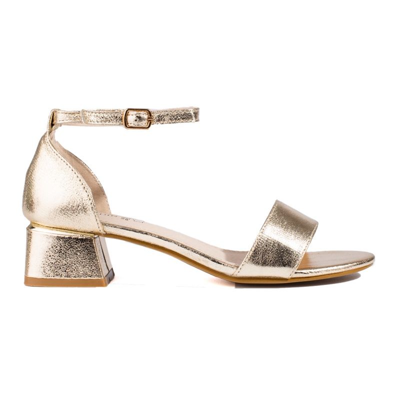 Ženske Shelovet sandale na nisku petu zlatna