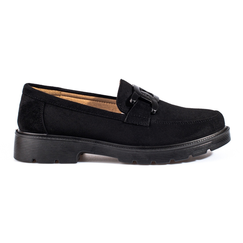 Ženske crne mokasine od brušene kože s lancem Shelovet crno