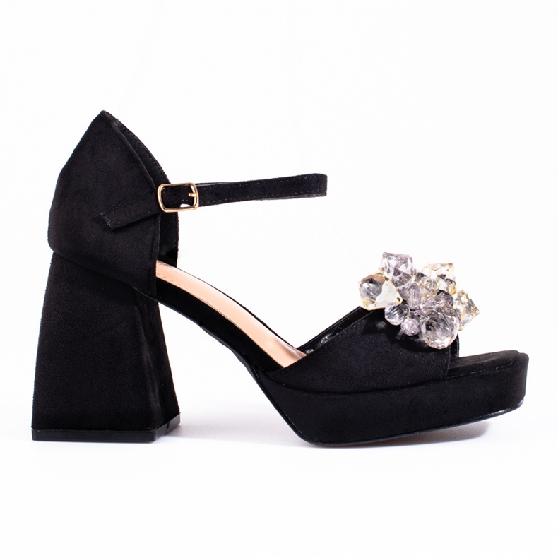 Shelovet crne sandale s blok petom s perlama crno