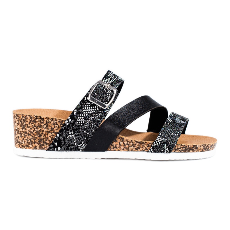 W. Potocki Ženske papuče s niskim klinom crne Potocki crno