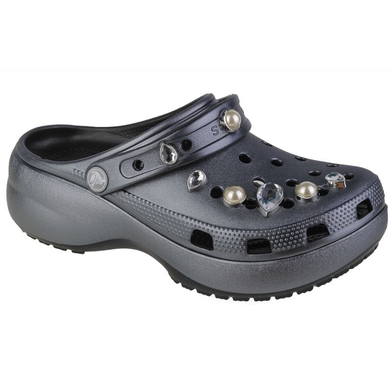 Crocs Classic Platform Crystals Pearls Clog W 208342-001 siva