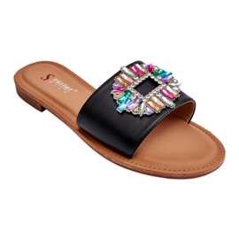 Modne ženske papuče s ukrasom Black Halsey crna