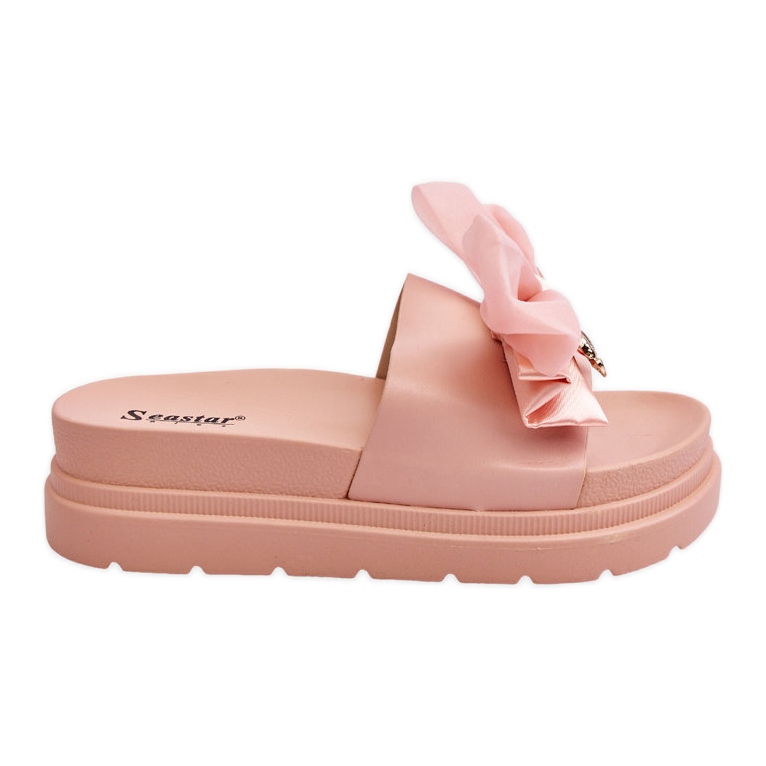 PE1 Papuče s mašnom i ukrasnim medvjedićem svijetlo ružičaste boje Suzy ružičasta