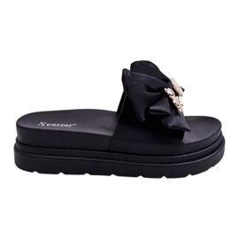 PE1 Papuče s mašnicom i ukrasnim medvjedićem Crni Suzy crna