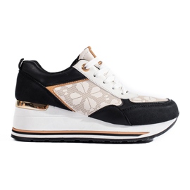 Ženske Shelovet crno-bež tenisice na wedges crna