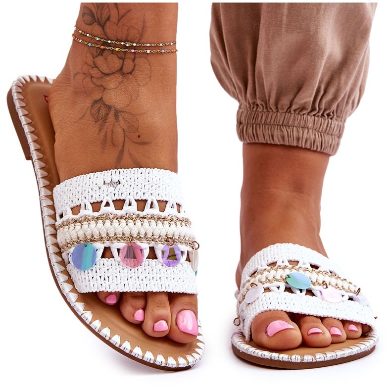 Ženske pletene ukrašene papuče Bijeli Millano bijela