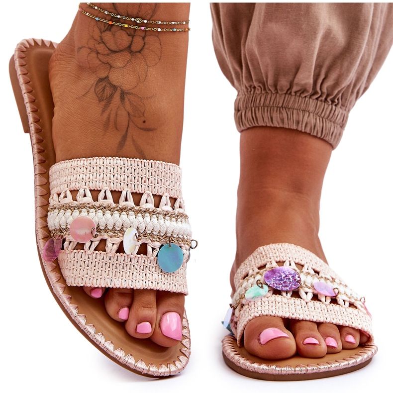 PS1 Ženske pletene ukrašene papuče Pink Millano ružičasta