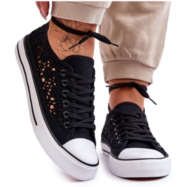 Ženske čipkaste tekstilne tenisice crne Fergo crna