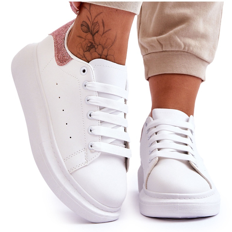 Ženske sportske cipele na svjetlucavoj bijelo-ružičastoj platformi Eliso bijela