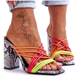 Papuče na visoku petu sa zmijskim remenima Neon Beckie crna