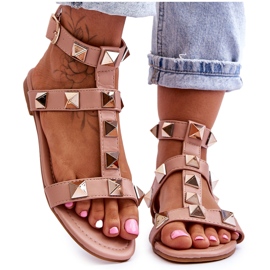 Ženske kožne sandale s velikim nitnama Nude Mishigan ružičasta