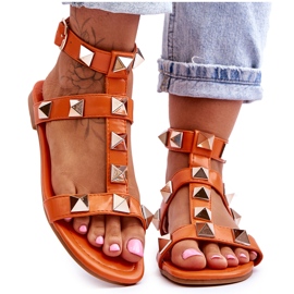 Ženske kožne sandale s velikim nitnama Narančasti Mishigan narančasta