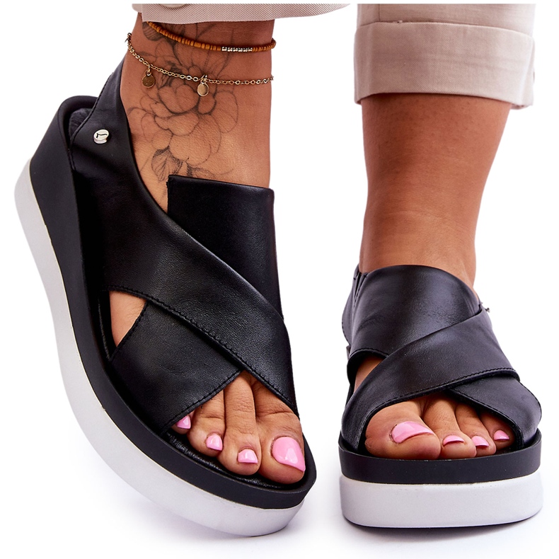 Lemar Crne kožne sandale na tanku Morgan crno