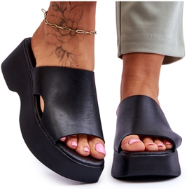 Lemar Ženske kožne papuče s platformom crne Lucami crna