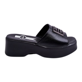 Lemar Ženske kožne papuče s platformom s ukrasima crne Renna crna