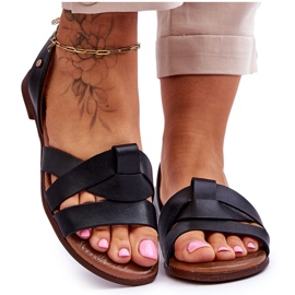 Zazoo Udobne crne Kayla kožne sandale s natikačama crna