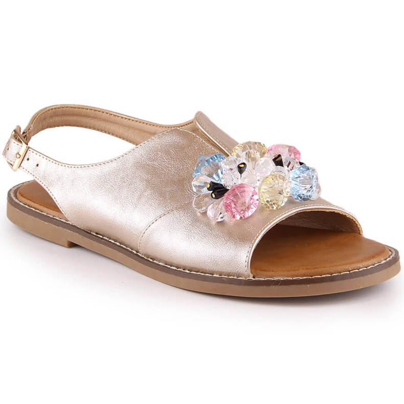 Ženske ravne metalik sandale sa zlatnim kristalima Vinceza 17238 zlatna