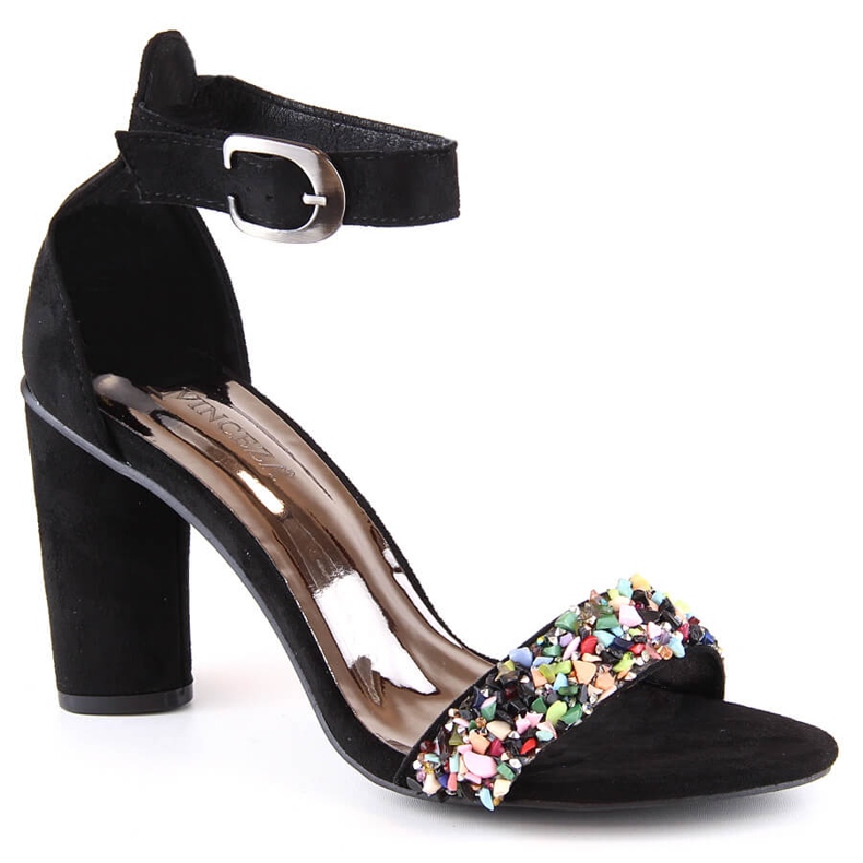 Ženske antilop sandale na špicu sa crnim perlicama Vinceza 17259 crno