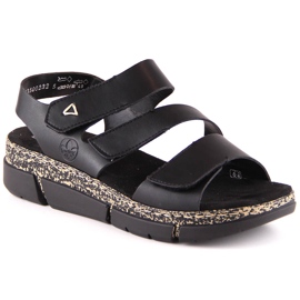 Udobne ženske sandale na crnu čičak platformu Rieker V2301-00 crna
