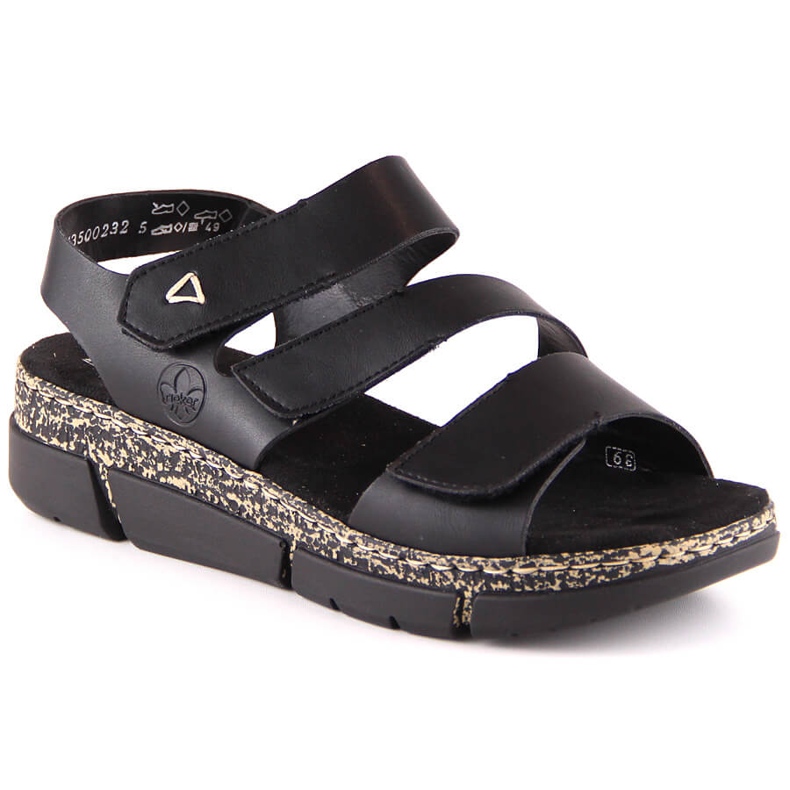Udobne ženske sandale na crnu čičak platformu Rieker V2301-00 crno
