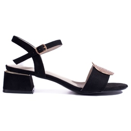 SHELOVET Ženske sandale na nisku petu od crne antilop kože crna