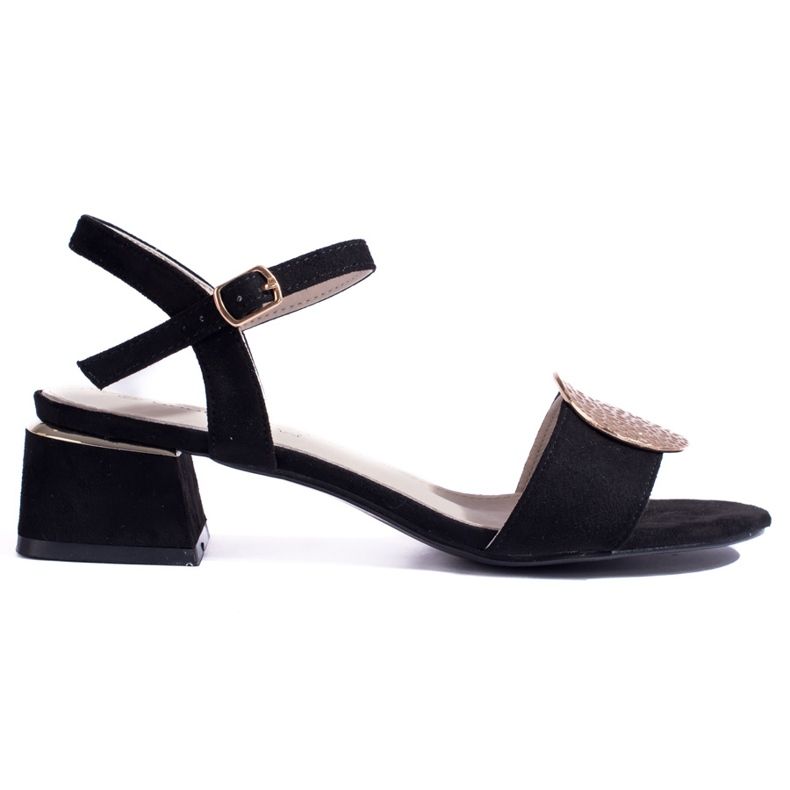 SHELOVET Ženske sandale na nisku petu od crne antilop kože crno